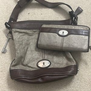 Fossil satchel & wallet, gorgeous shimmer to both. Buy as a SET. Both authentic